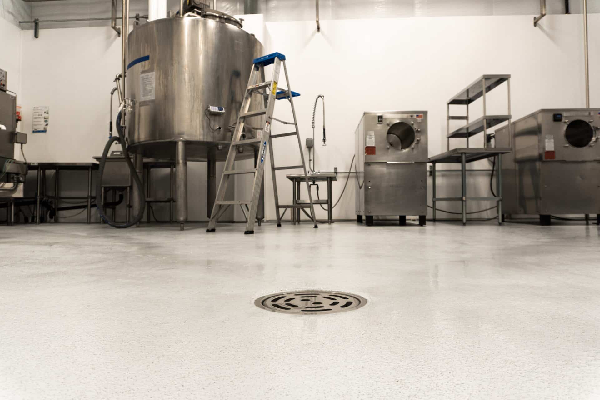 A white floor in a factory.